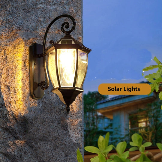 Black Outdoor Coach Estate Style Wall Mounted Outdoor LED Solar Lights with Remote Control