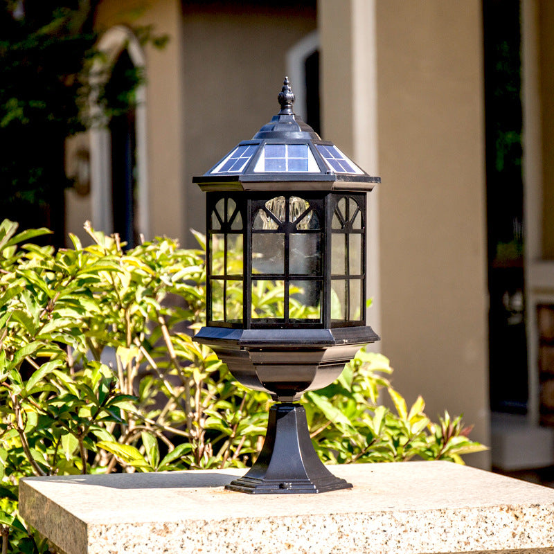 Black Outdoor Vintage Estate Style Fence Post Top LED Solar Lights - Pillar Solar Lights