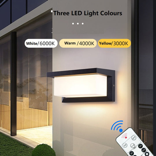 Black Contemporary Outdoor Solar Wall Light - Exterior Modern Wall Mounted Solar LED Lights with Remote Control