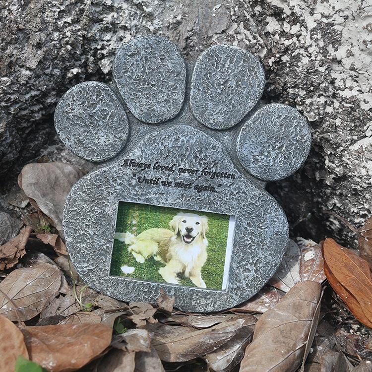 Pet Paw Tombstone Engraved Memorial Stone with a Photo Frame and Sympathy Poem