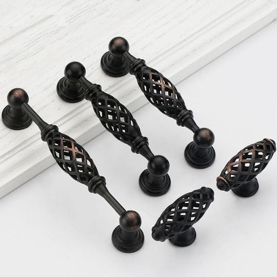 Hampton Style Black Metal Cabinet Drawer Handles and Knobs