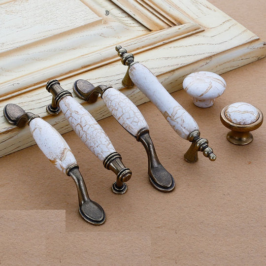 Provincial Brass Colour Marble Porcelain Cabinet Door Drawer Handles and Knobs