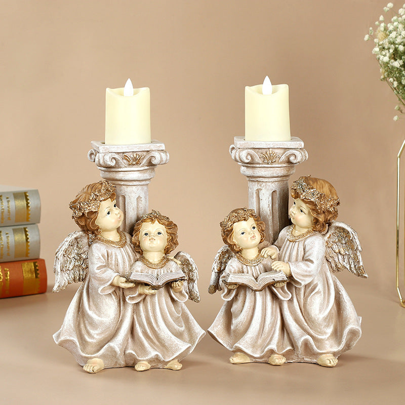 Bibble Reading Angel Boy or Girl Statues with LED Candles Lights 31cm, Christian Christmas Religious Decor