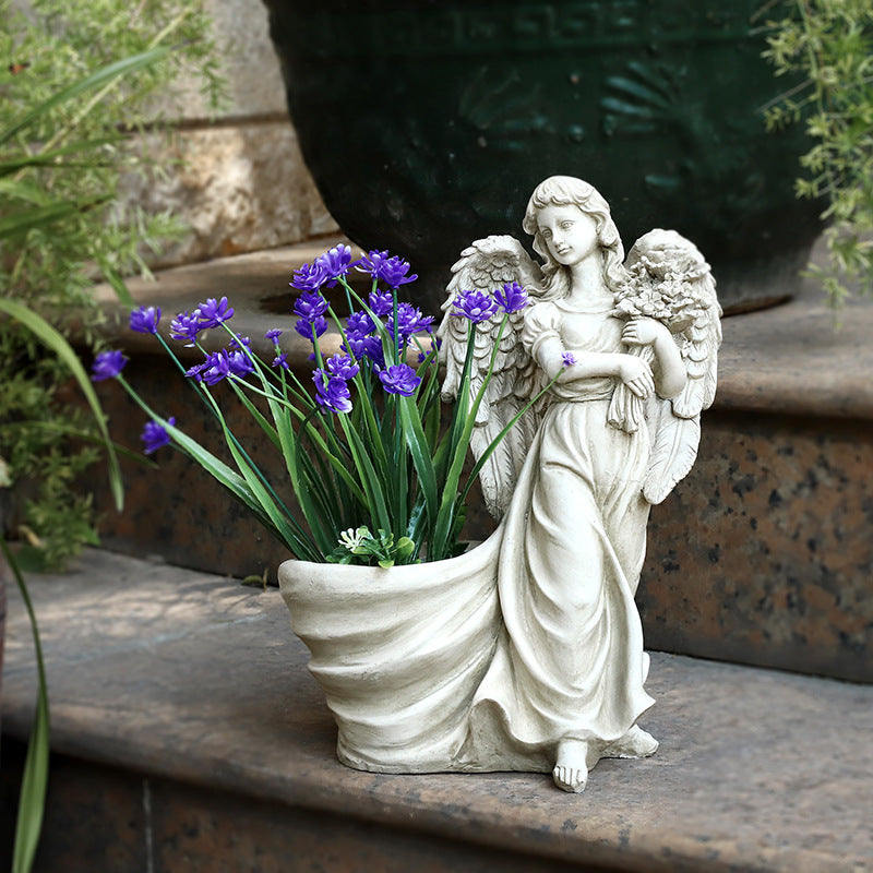 Angel with Pot Garden Statue 30cm, Outdoor Ornaments Figurines for Home Yard Decor