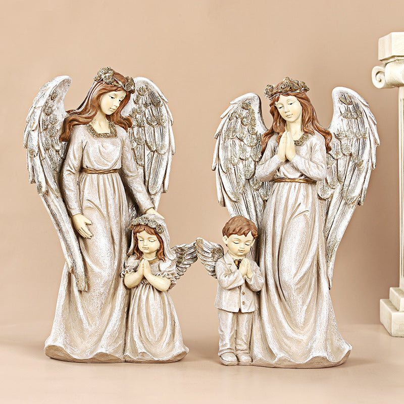 Angel with Praying Boy and Girl Statues with LED Lights, Christmas Christian Religious Home Decor