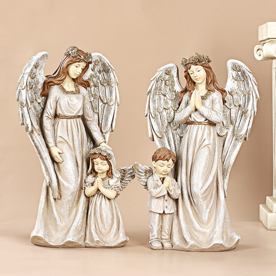 Angel with Praying Boy and Girl Statues with LED Lights, Memorial Angel Statue Home Decor