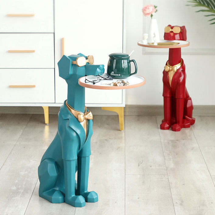 Nordic Style Resin Sitting Dog with Holding Plate Statue Drink Table Large 62cm Height
