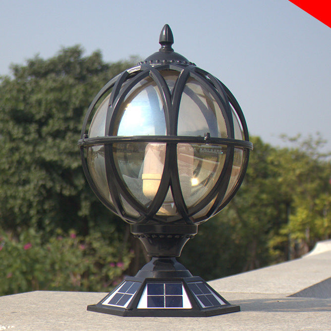Black Spherical Glass Pillar Solar Lights Post Top with Remote Control