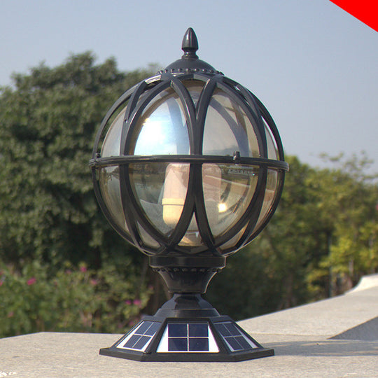 Black Spherical Glass Pillar Solar Lights Fence Post Top with Remote Control