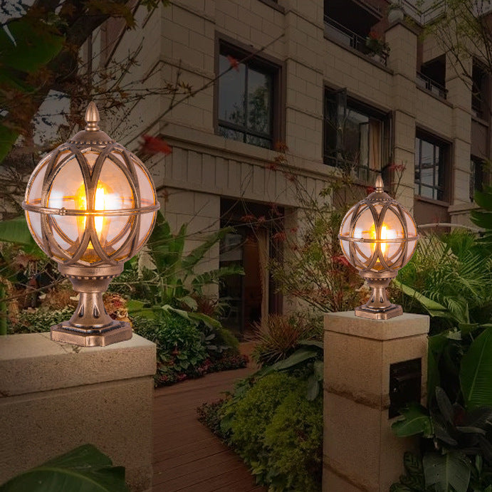 Brass Colour Spherical Glass Pillar Solar Lights Post Top with Remote Control