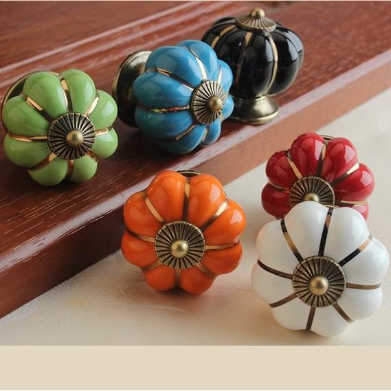 Country style pumpkin shape porcelain knobs