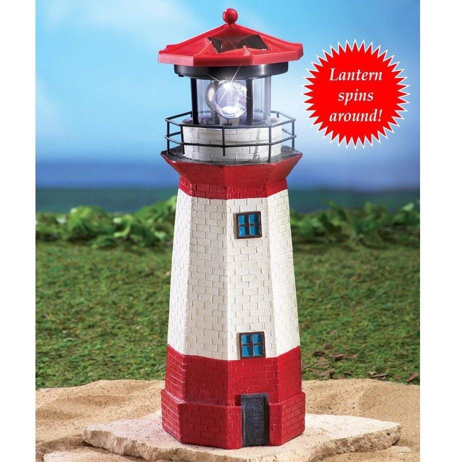 Nautical Lighthouse Statue with Spinning Light, Ocean and Beachhouse Inspired Decor, Red