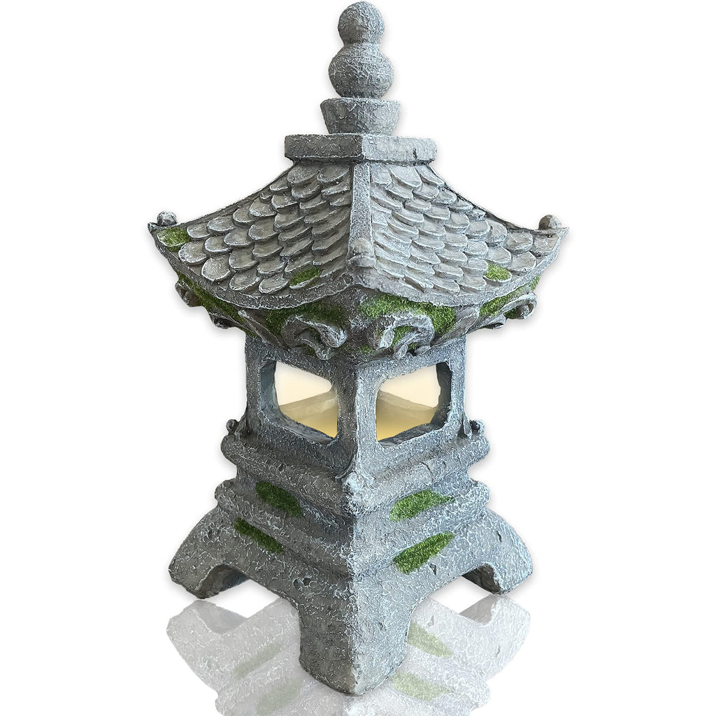 Garden Statue with Solar Lights Japanese Pagoda Lantern Zen Style – Aloak