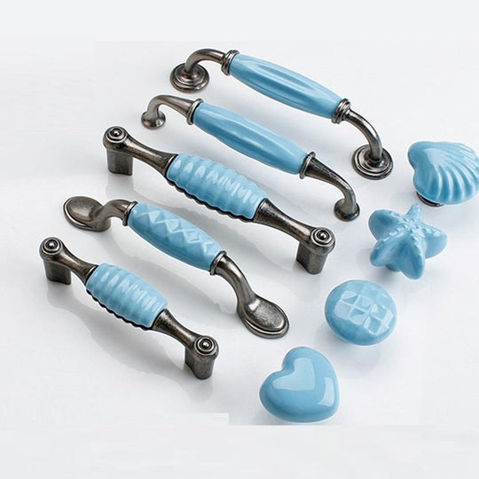 Mediterranean Blue Sea Shell Inspired Cabinet Handles and Knobs