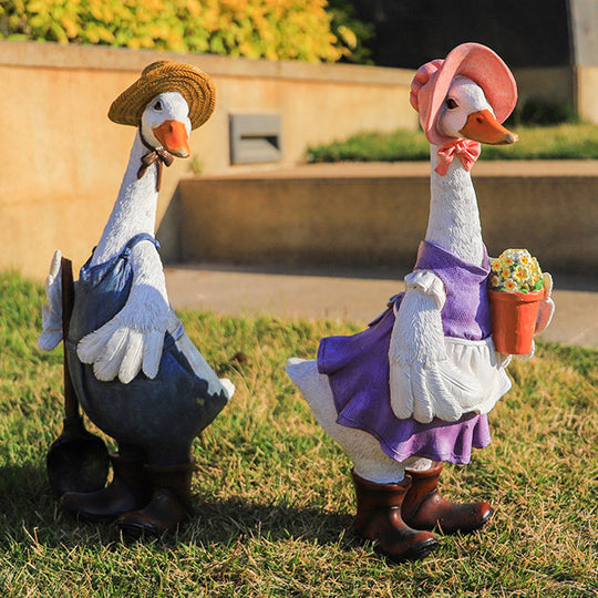 Garden Statue Mr and Mrs Duck 36cm Height
