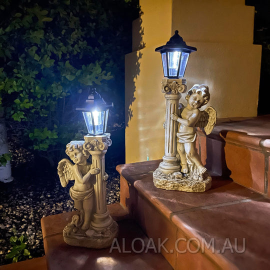 Angel Garden Statue with Solar Lights Large 50cm, Cherub Statue for Garden Yard Christmas Decor