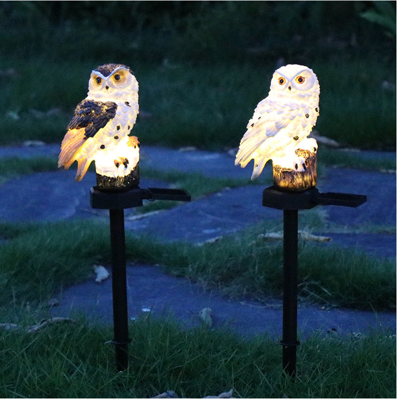 Garden Statue with Solar Lights Owls