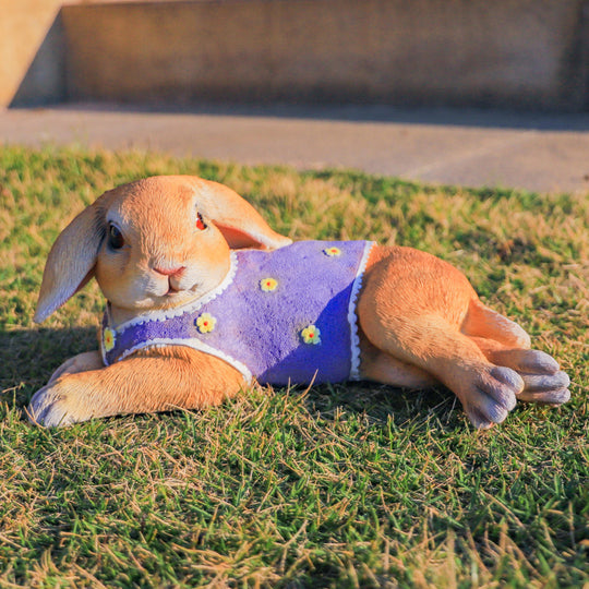 Rabbit Garden Statue, Laying Bunny Outdoor Lawn Yard Animal Figurine Ornament