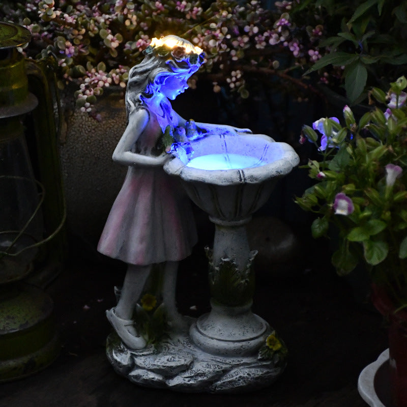 Fairy Girl and Fountain Solar Garden Statue