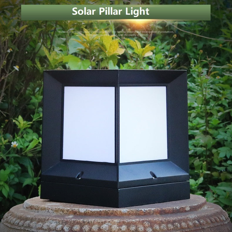 Modern Cubic Black Fence Post Top LED Solar Lights - Pillar Solar Lights