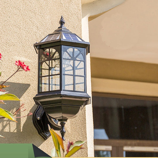 Black Exterior Coach Estate Style Wall Mounted Outdoor LED Solar Lights with Remote Control