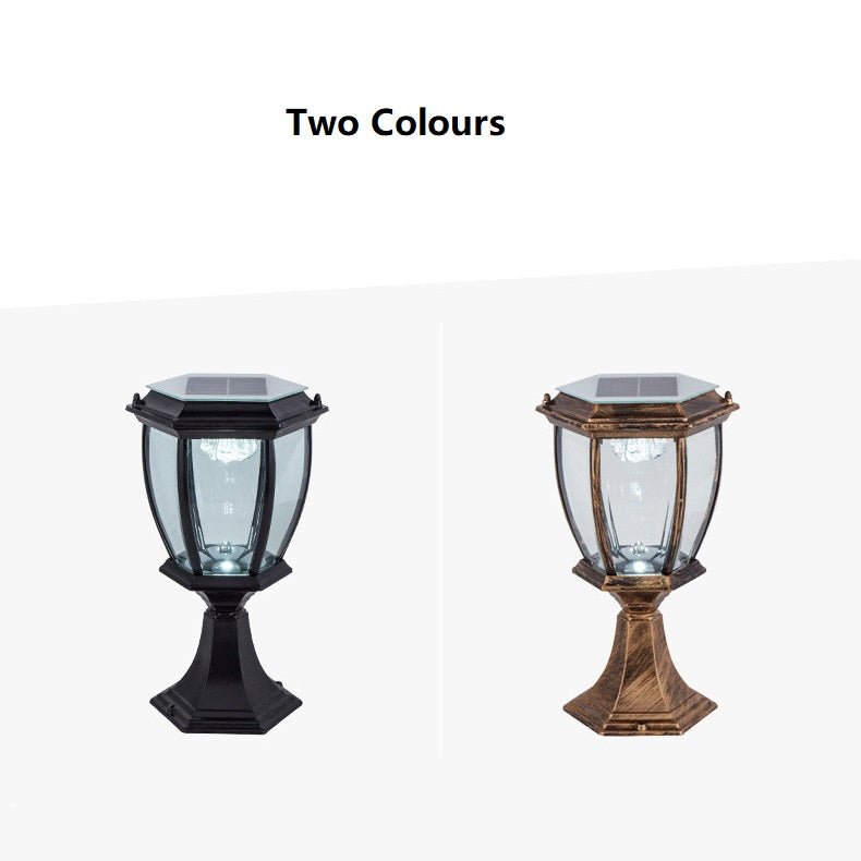 Brass or Black Coach Style Pillar Solar Lights Post Top with Remote Control