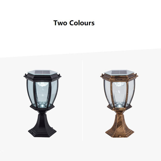 Brass or Black Coach Style Pillar Solar Lights Post Top with Remote Control