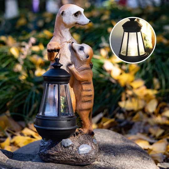 Garden Statue with Solar Lights Meerkats